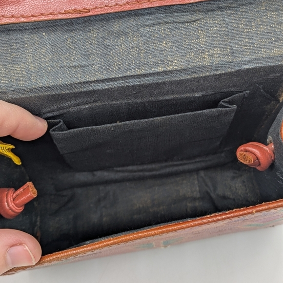 Vintage Orange Red Safari Elephant Leather Crossbody Bag Purse - Picture 9 of 14